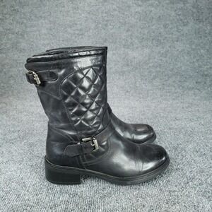 Aquatalia Boots Womens Size 5.5 Black Quilted Leather Buckle Made In Italy